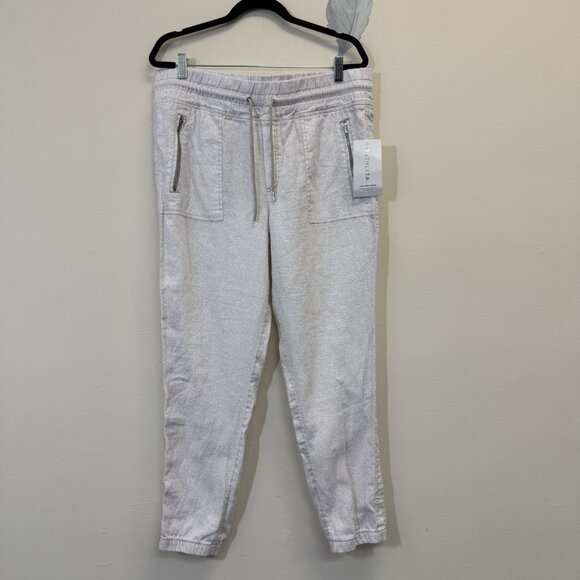 Athleta Women’s Cabo Linen Jogger Pant Size 14 Zip Pockets Drawstring New - Picture 1 of 7